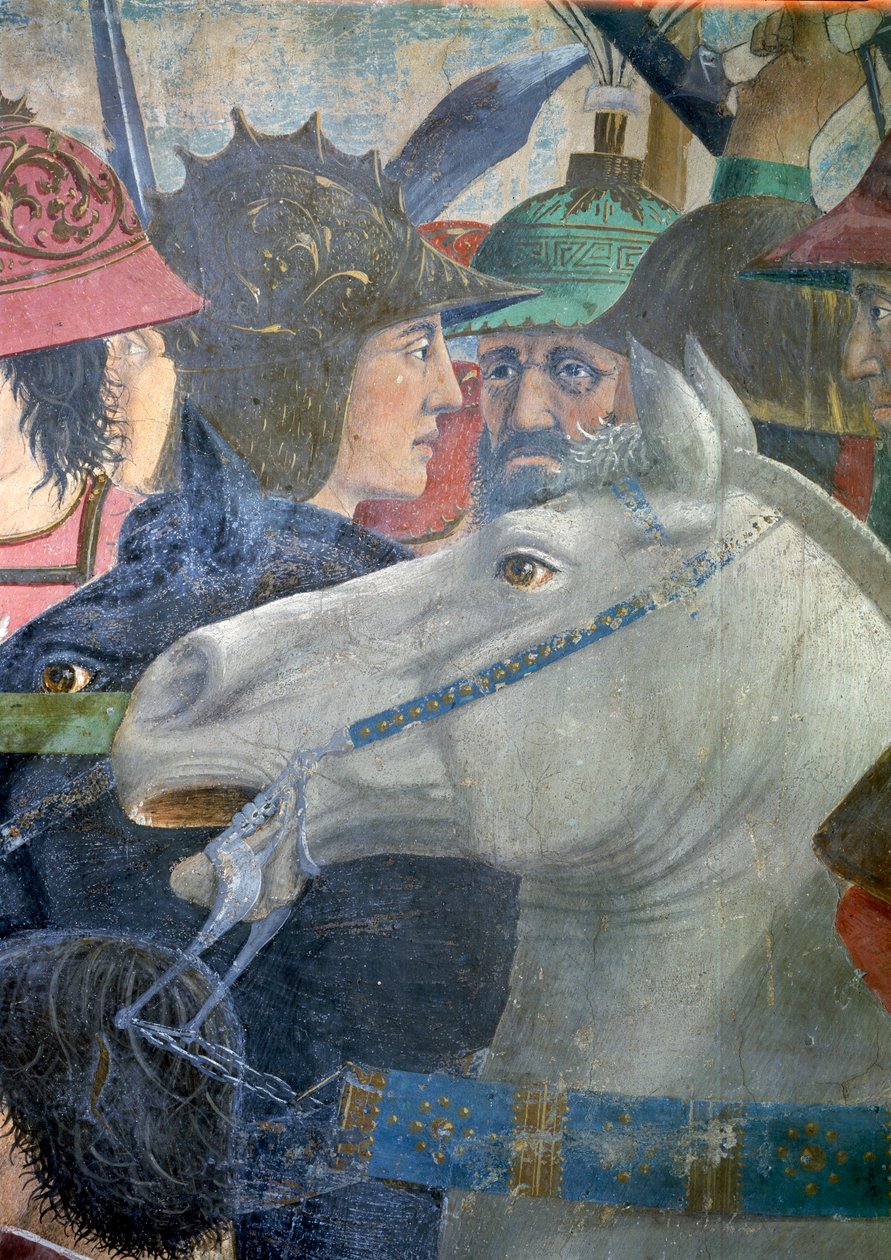 Legend of the True Cross, Herakleiosin ja Chosroesin taistelu, yksityiskohta hevosesta ja sotilaista, valmistunut 1464 fresko. tekijältä Piero della Francesca