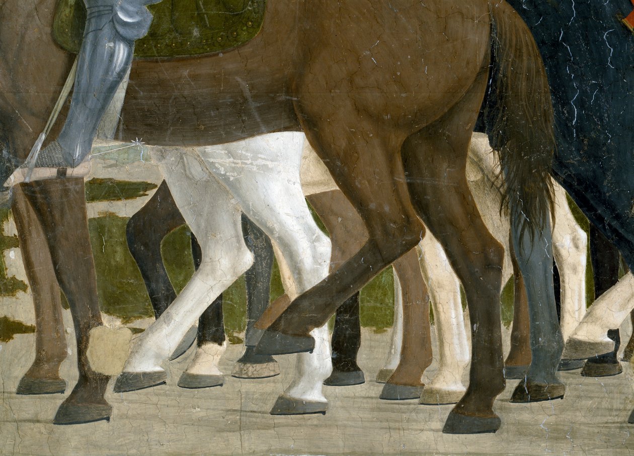Legenda todellisesta rististä, Konstantinuksen voitto Milvian sillan taistelussa, yksityiskohta hevosen jaloista, valmistunut fresko 1464. tekijältä Piero della Francesca