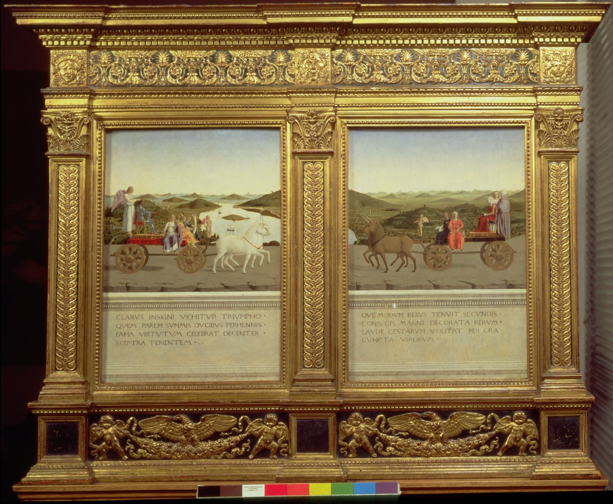 Herttua Federico da Montefeltron (1422-82) ja Battista Sforzan voitot, n. 1465 (tempera paneelissa) tekijältä Piero della Francesca