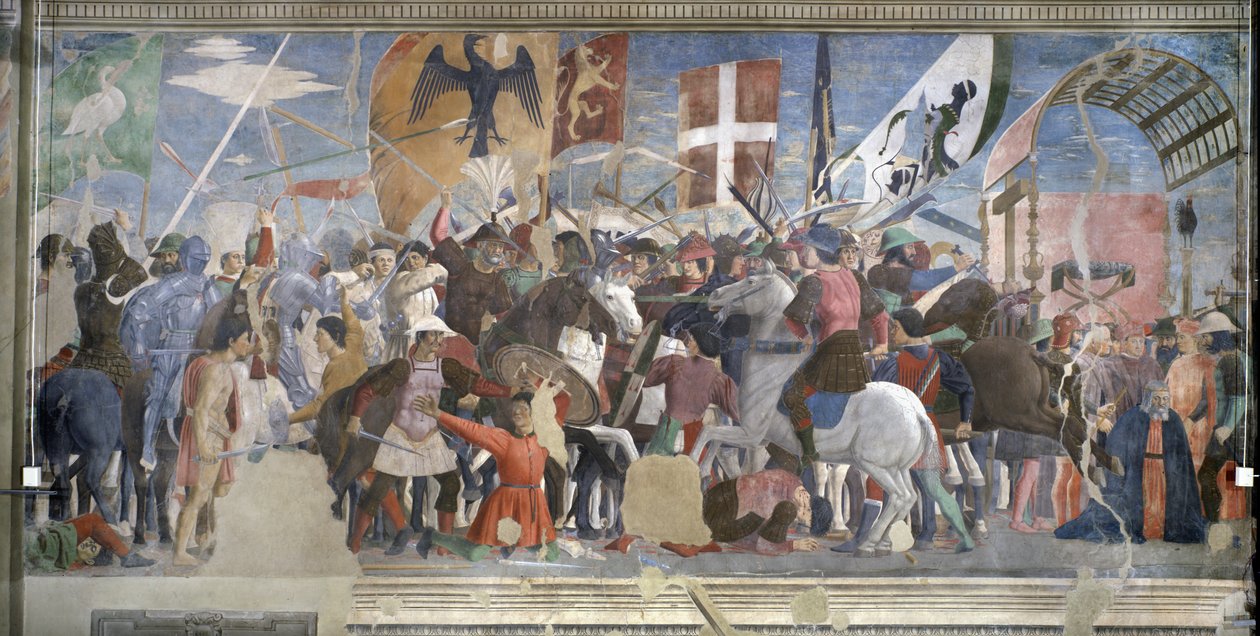 Herakleioksen voitto ja Chosroesin teloitus, 628 jKr, True Cross Cyclesta, valmistui 1464 tekijältä Piero della Francesca