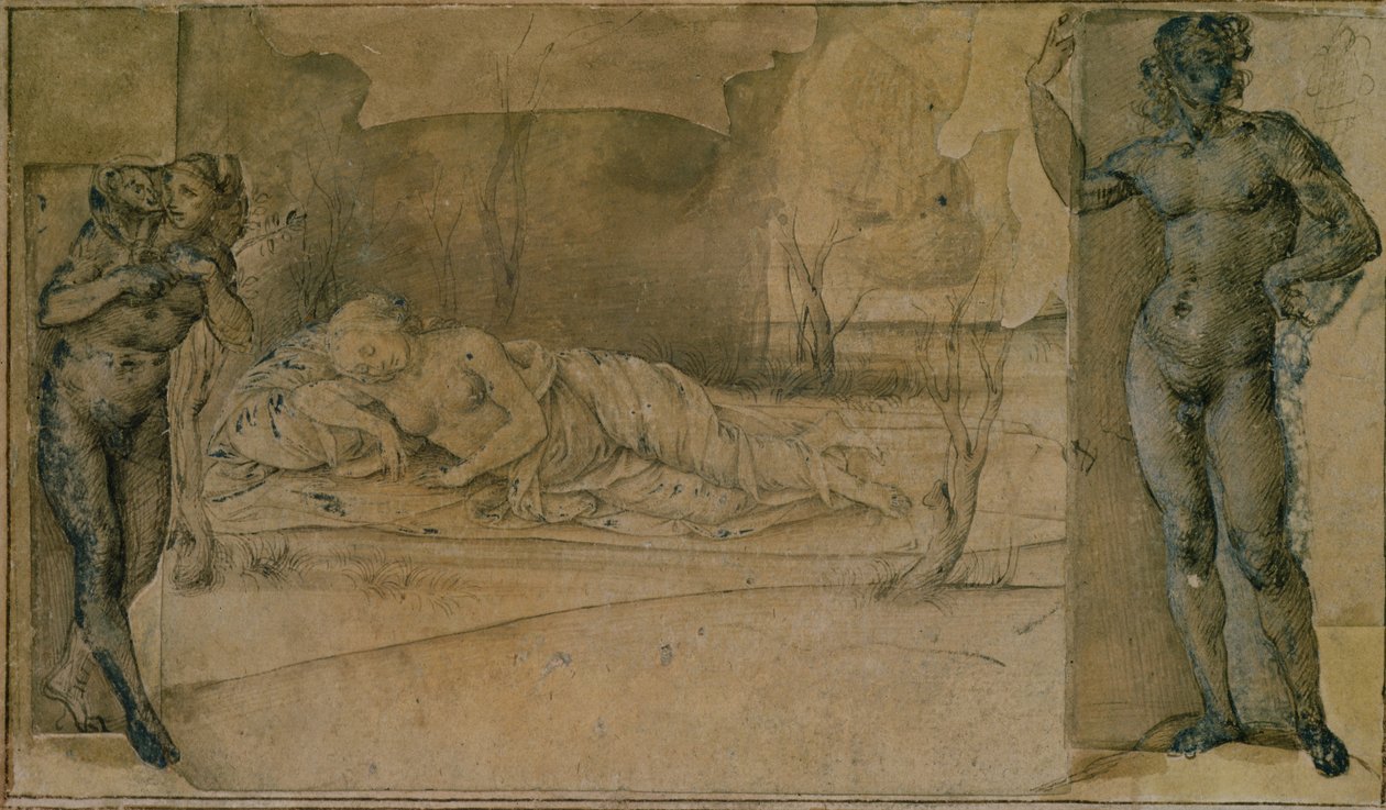 Ariadne Deserted (lyijykynä) tekijältä Piero di Cosimo