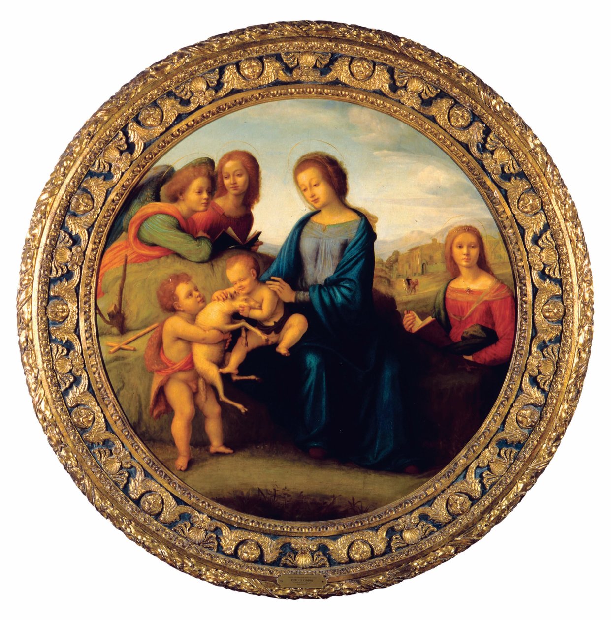 Madonna ja lapsi pyhimysten ja enkelien ympäröiminä tekijältä Piero di Cosimo