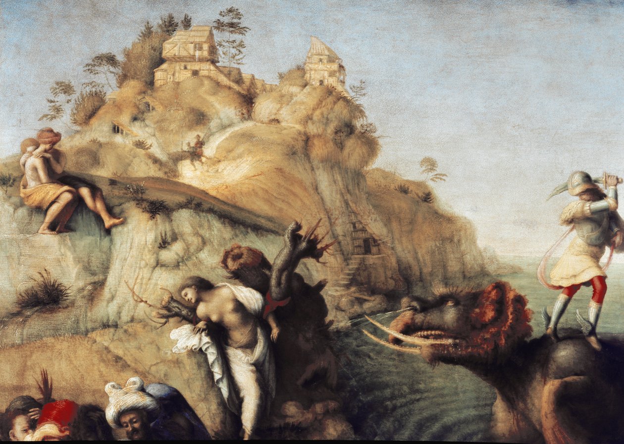 Perseus Freeing Andromeda, yksityiskohta (1510, öljy kankaalle) tekijältä Piero di Cosimo