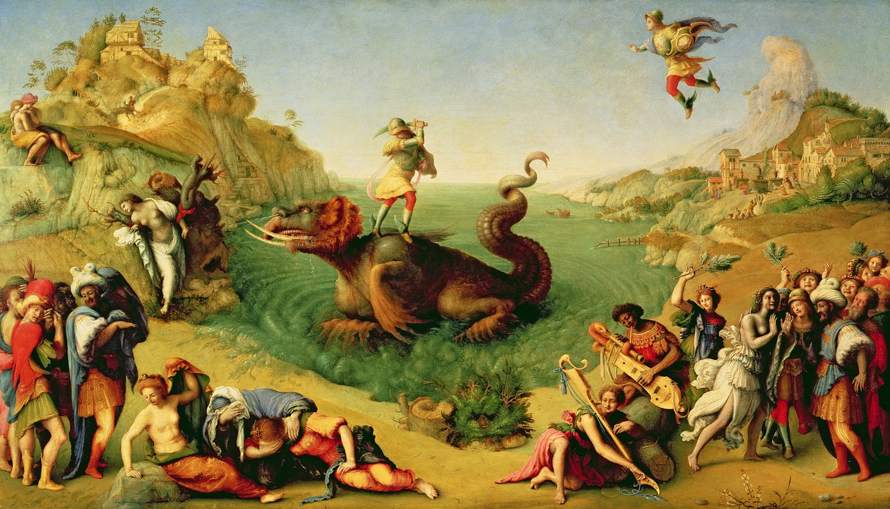 Perseus pelastamassa Andromedaa, noin 1510-13 (öljykangas). tekijältä Piero di Cosimo