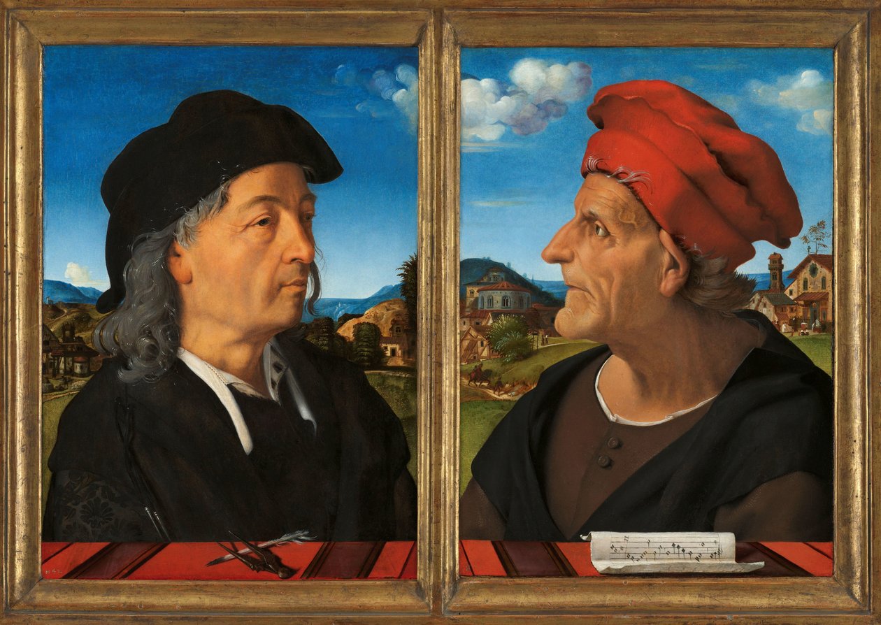 Giulianon ja Francesco Giamberti da Sangallon muotokuvia Portret van Francesco Giamberti da Sangallo (n. 1404-1482), arkkitehti en musicus tekijältä Piero di Cosimo