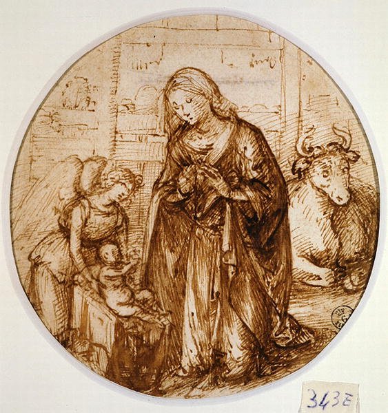 Lapsen palvonta (kynä ja muste paperille) tekijältä Piero di Cosimo