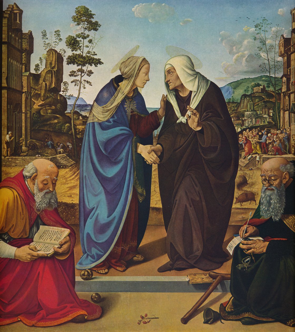 Vierailu pyhien Nikolauksen ja Anthony Abbotin kanssa, n. 1489-1490 tekijältä Piero di Cosimo