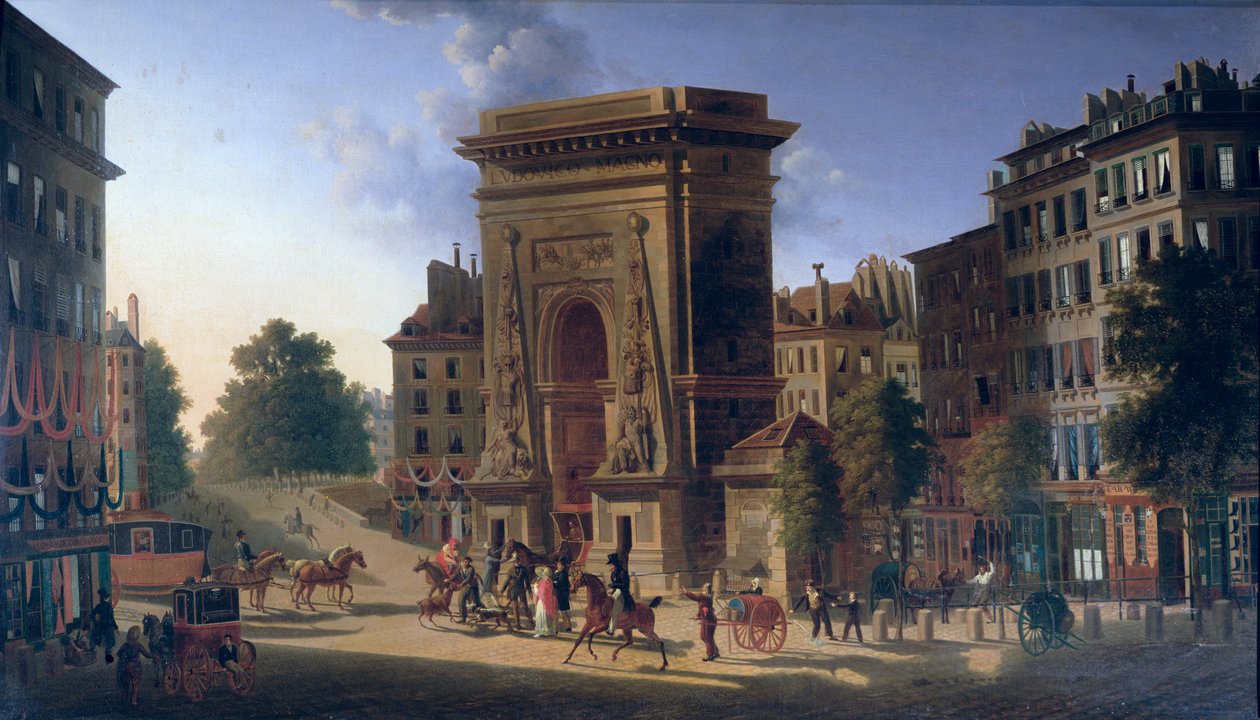 Näkymä Porte St. Denis -kadulle ja Boulevard de Bonne Nouvelle -kadulle tekijältä Pierre Alexandre Pau de Saint Martin