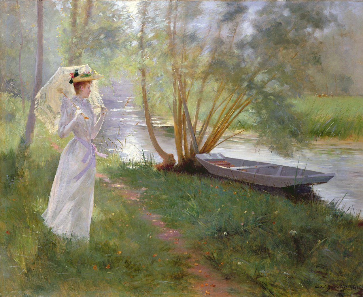 Kävely joen rannalla, 1890 tekijältä Pierre Andre Brouillet