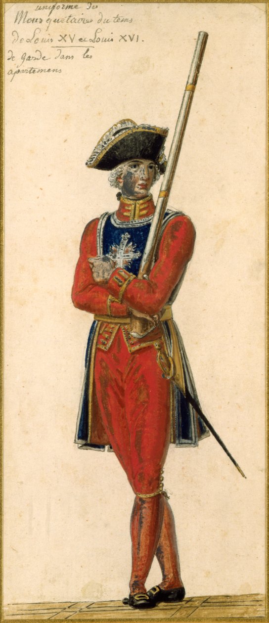 Muskettisoturi Ludvig XV:n (1715-74) ja Ludvig XVI:n (1754-93) ajalta tekijältä Pierre Antoine Lesueur