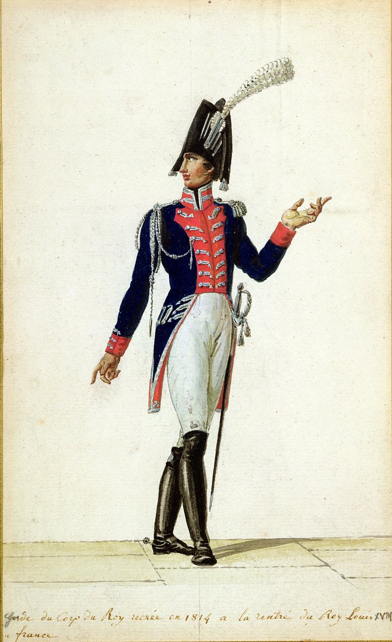 Kuningas Ludvig XVIII:n (1755-1824) Garde du Corpsin upseeri vuonna 1814 tekijältä Pierre Antoine Lesueur