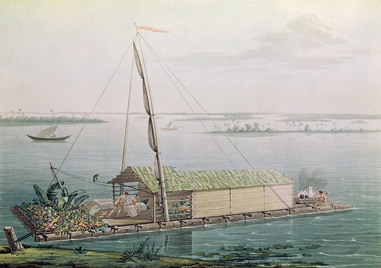 Lautta Guayaquil-joella, Alexander de Humboldtin (1769-1859) "Voyages aux Regions Equinoxiales du Nouveau Continentista", Michel Bouquet