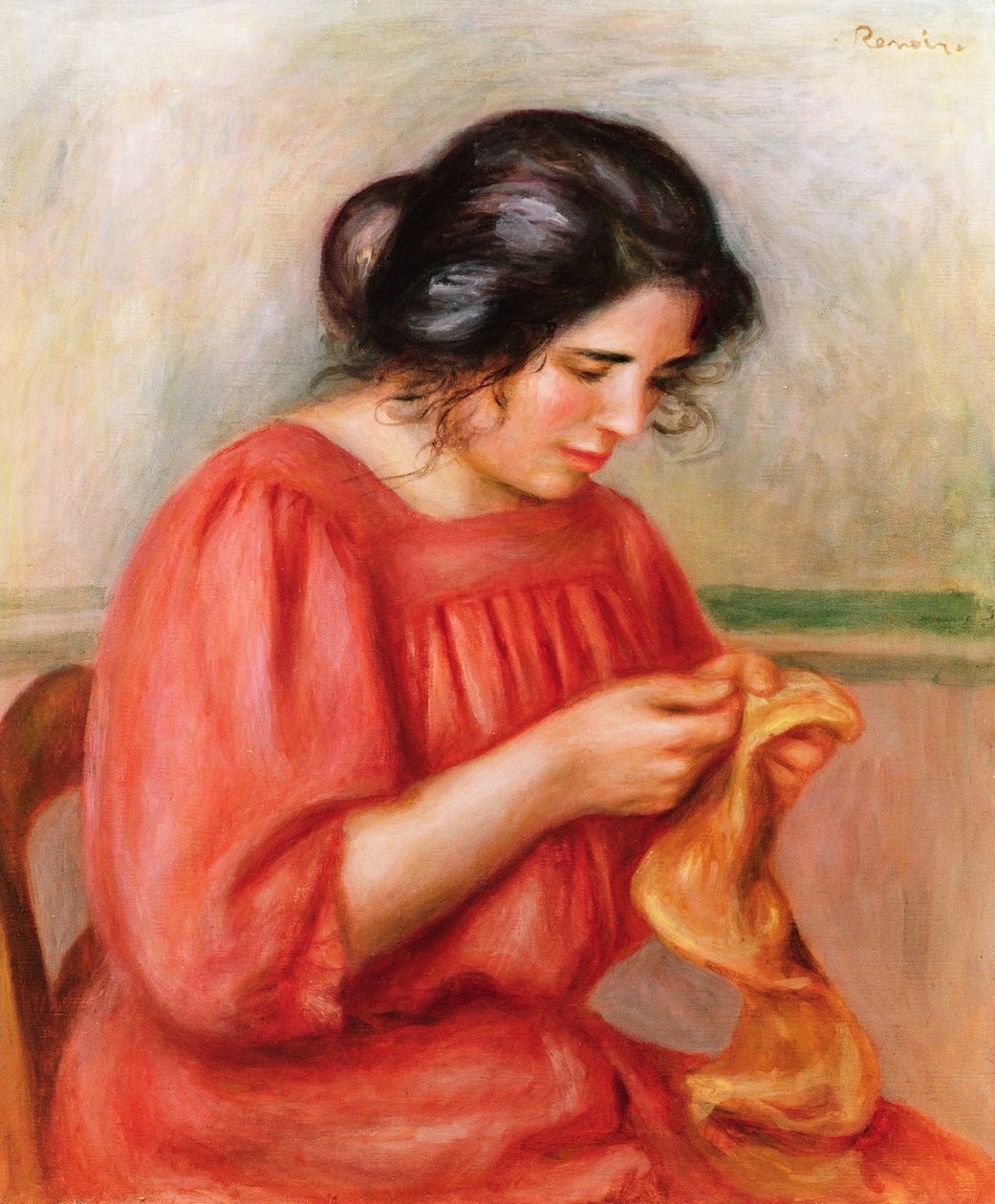 Gabrielle darning, 1908 tekijältä Pierre Auguste Renoir