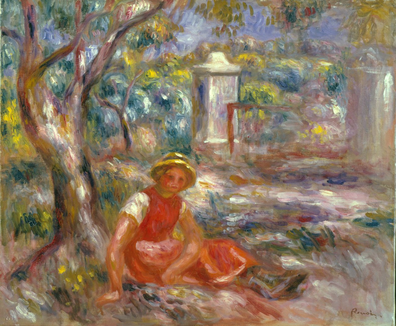 Girl at Gate, noin 1914 tekijältä Pierre Auguste Renoir
