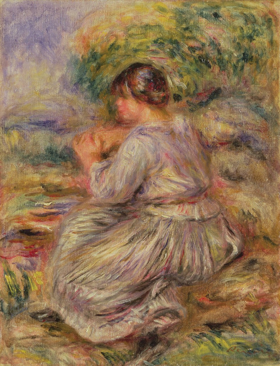Tyttö maisemassa, n. 1914 tekijältä Pierre Auguste Renoir