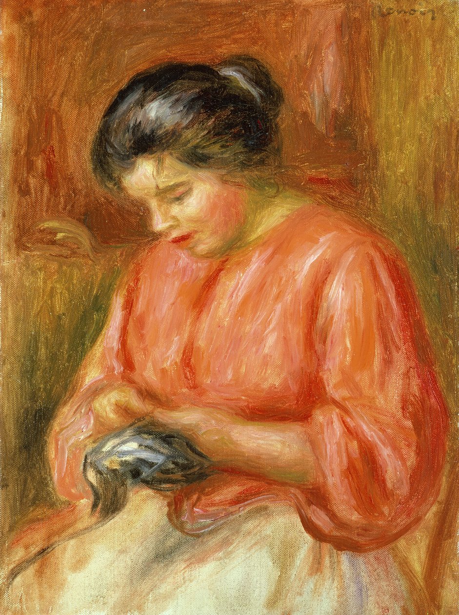 Tyttö punaisessa, neule tekijältä Pierre Auguste Renoir