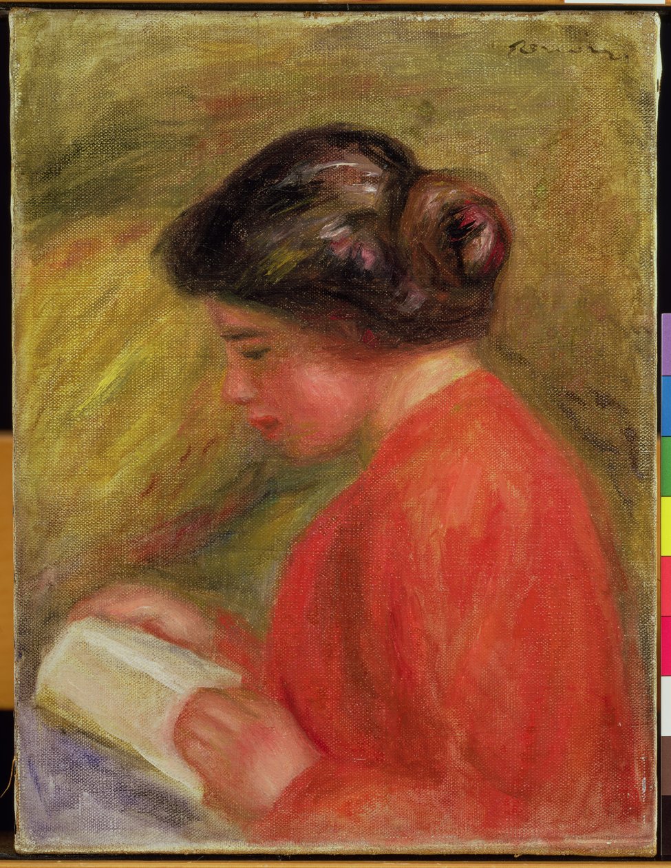 Tyttö punaisessa lukemassa tekijältä Pierre Auguste Renoir