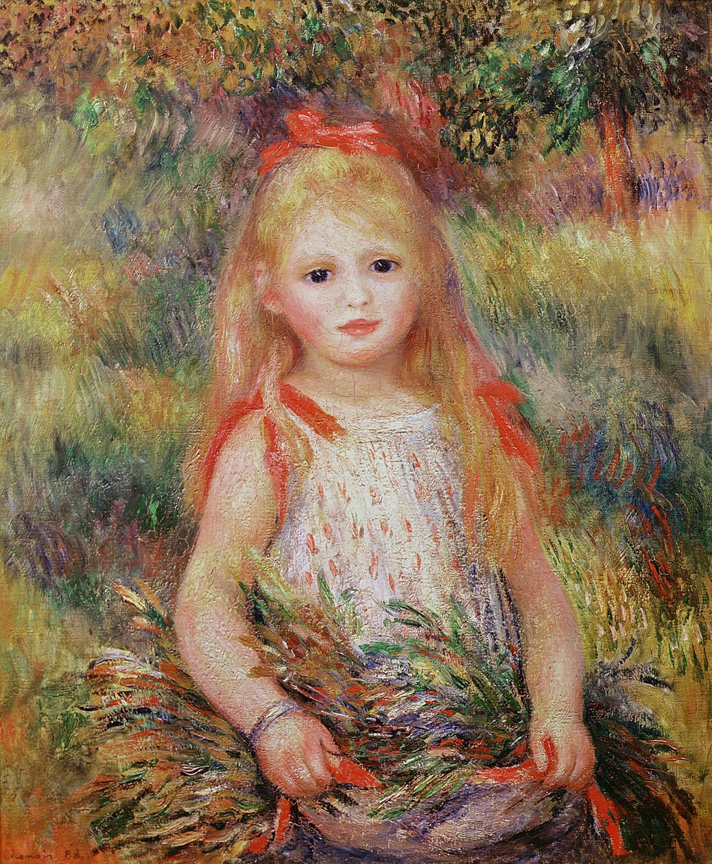 Little Girl Carrying Flowers, tai The Little Gleaner, 1888 tekijältä Pierre Auguste Renoir