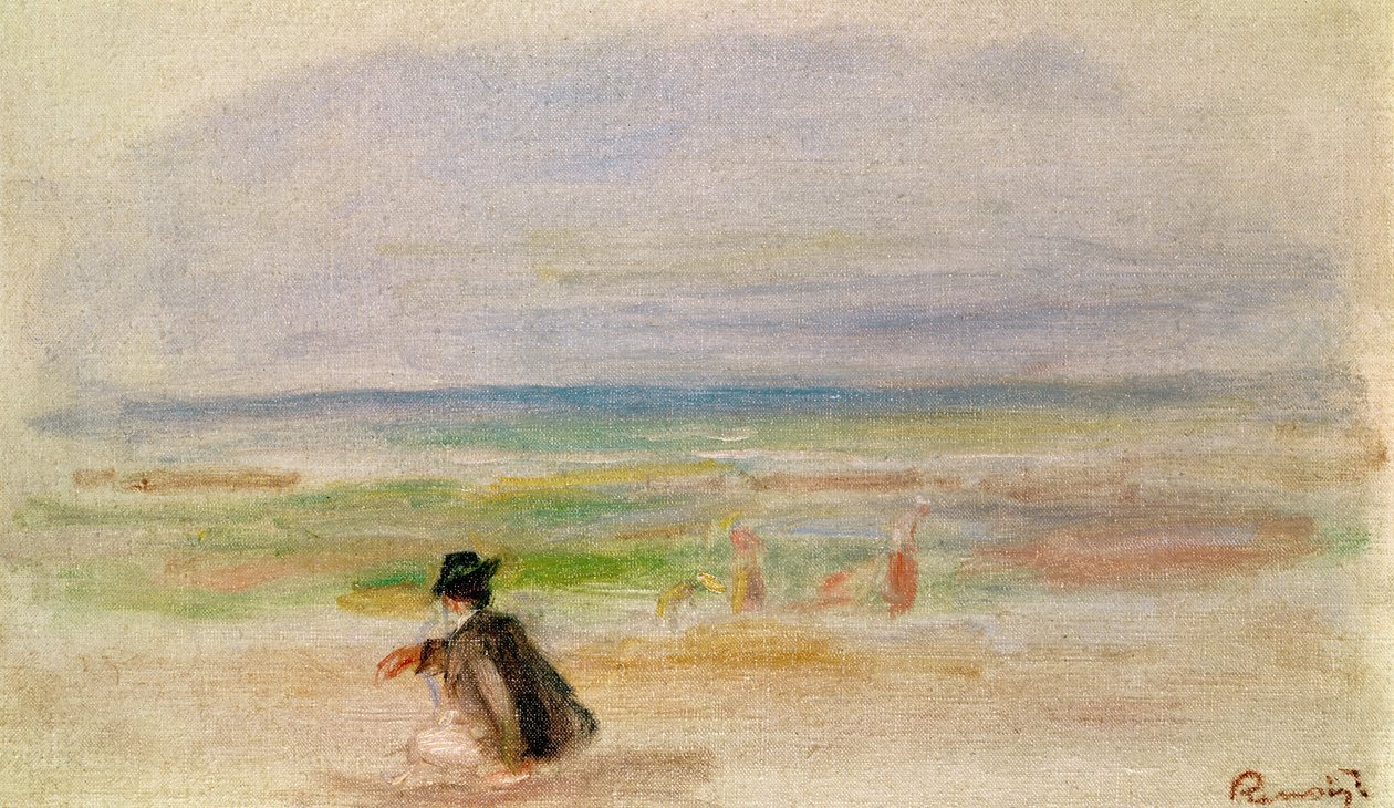 Mies mustassa istumassa rannalla tekijältä Pierre Auguste Renoir