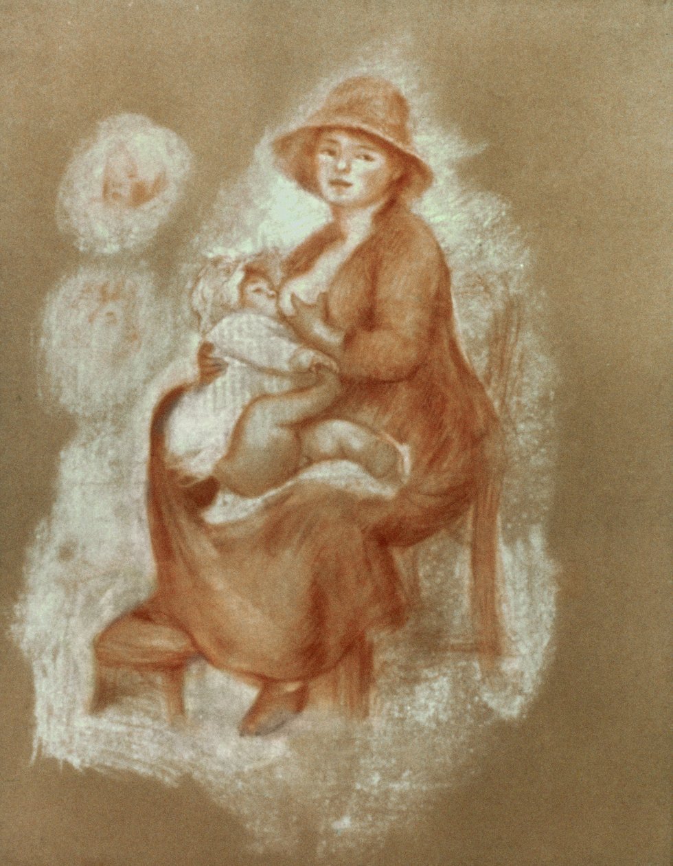 Äitiys, 1885-6 (punainen liitu paperille) tekijältä Pierre Auguste Renoir