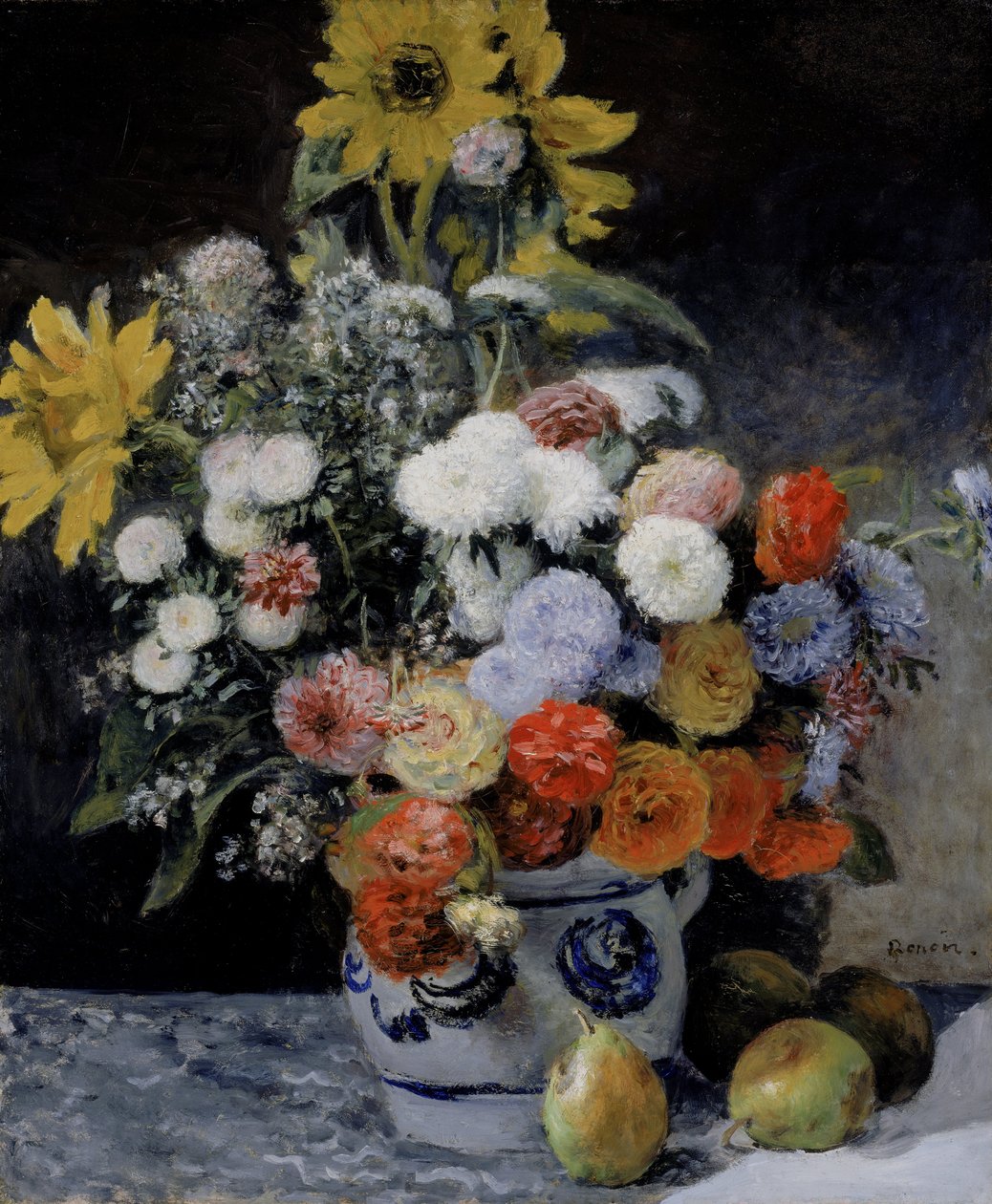 Sekoitettuja kukkia saviastiassa tekijältä Pierre Auguste Renoir
