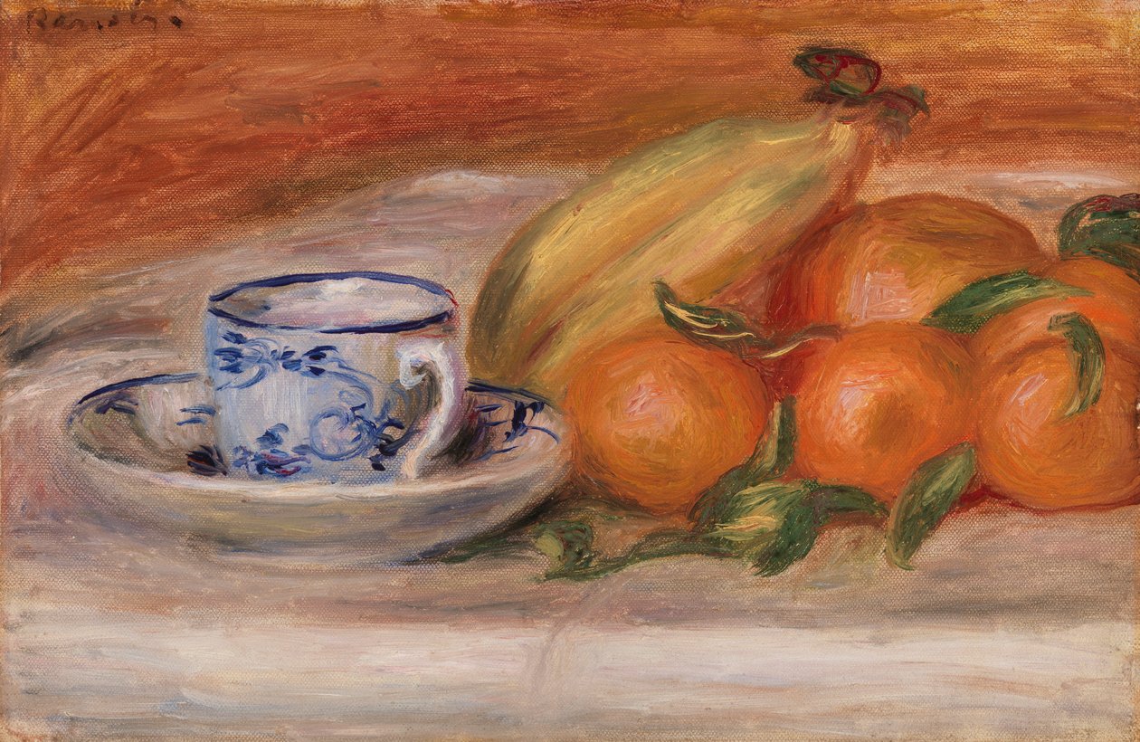 Appelsiinit, banaanit ja teekuppi tekijältä Pierre Auguste Renoir