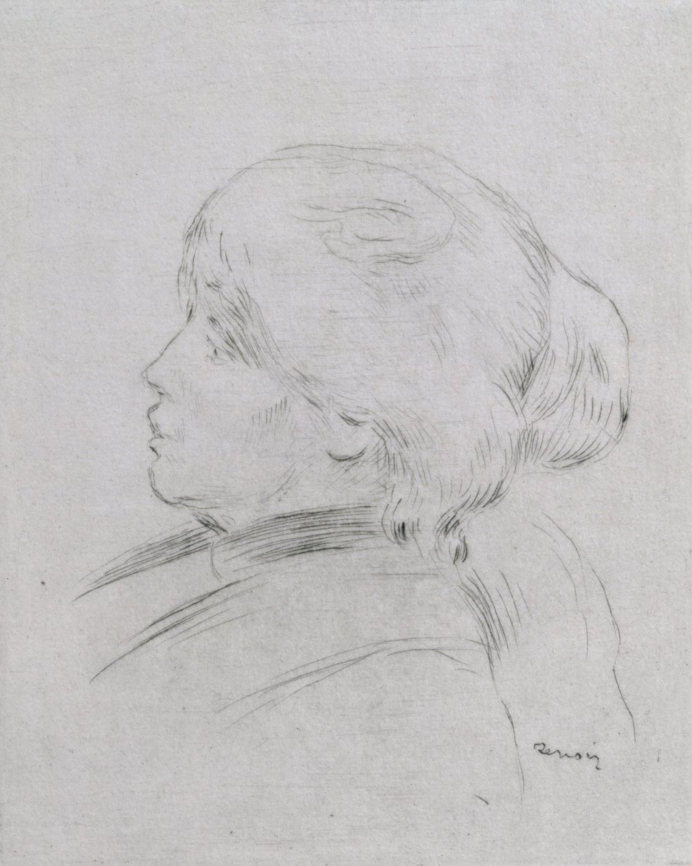 Berthe Morisotin muotokuva (1841-95) 1892-3, pub. 1924 (kuivapiste) tekijältä Pierre Auguste Renoir