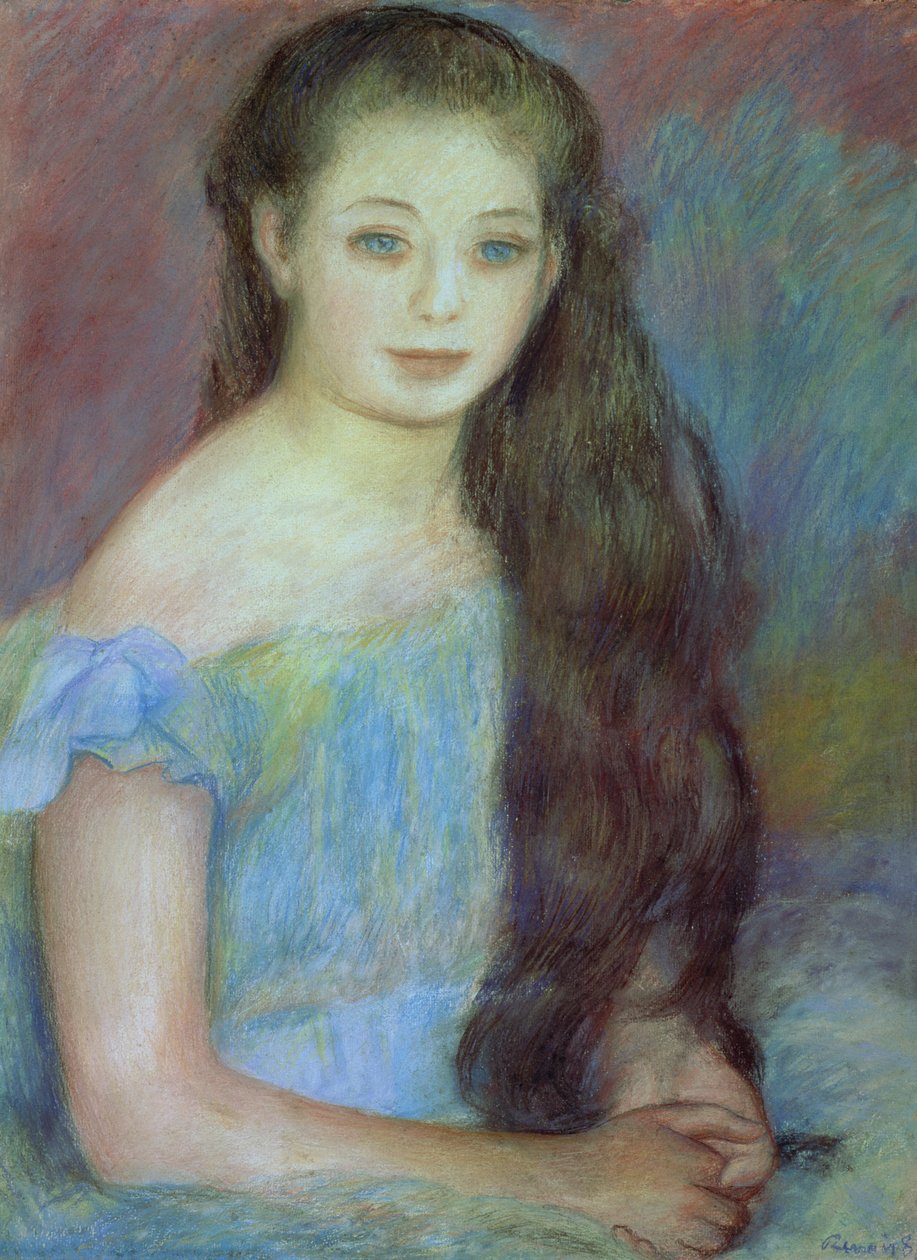 Nuoren sinisilmäisen tytön muotokuva, 1887 (pastelli) tekijältä Pierre Auguste Renoir