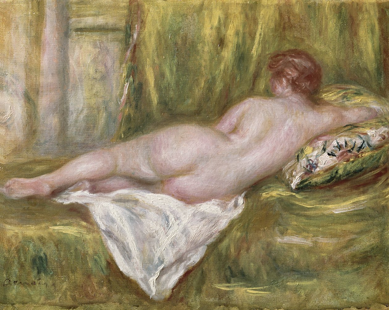 Makuuasennossa oleva alaston takaapäin, Lepo kylvyn jälkeen tekijältä Pierre Auguste Renoir