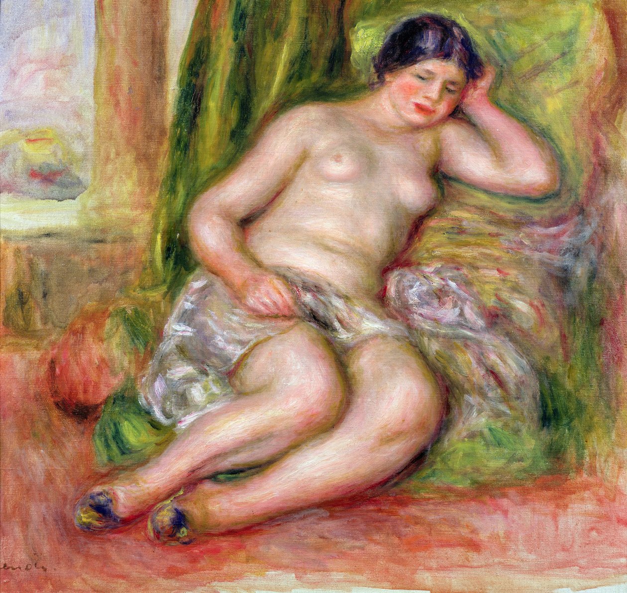 Nukkuva odalisko tai odalisko turkkilaisissa tossuissa, n.1915-17. tekijältä Pierre Auguste Renoir