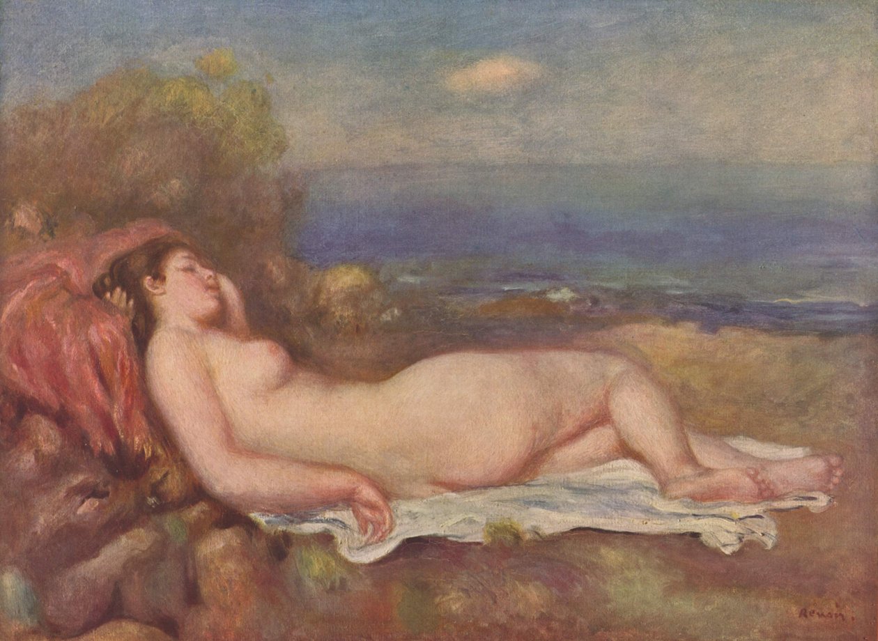 Nukkuminen meren rannalla tekijältä Pierre Auguste Renoir