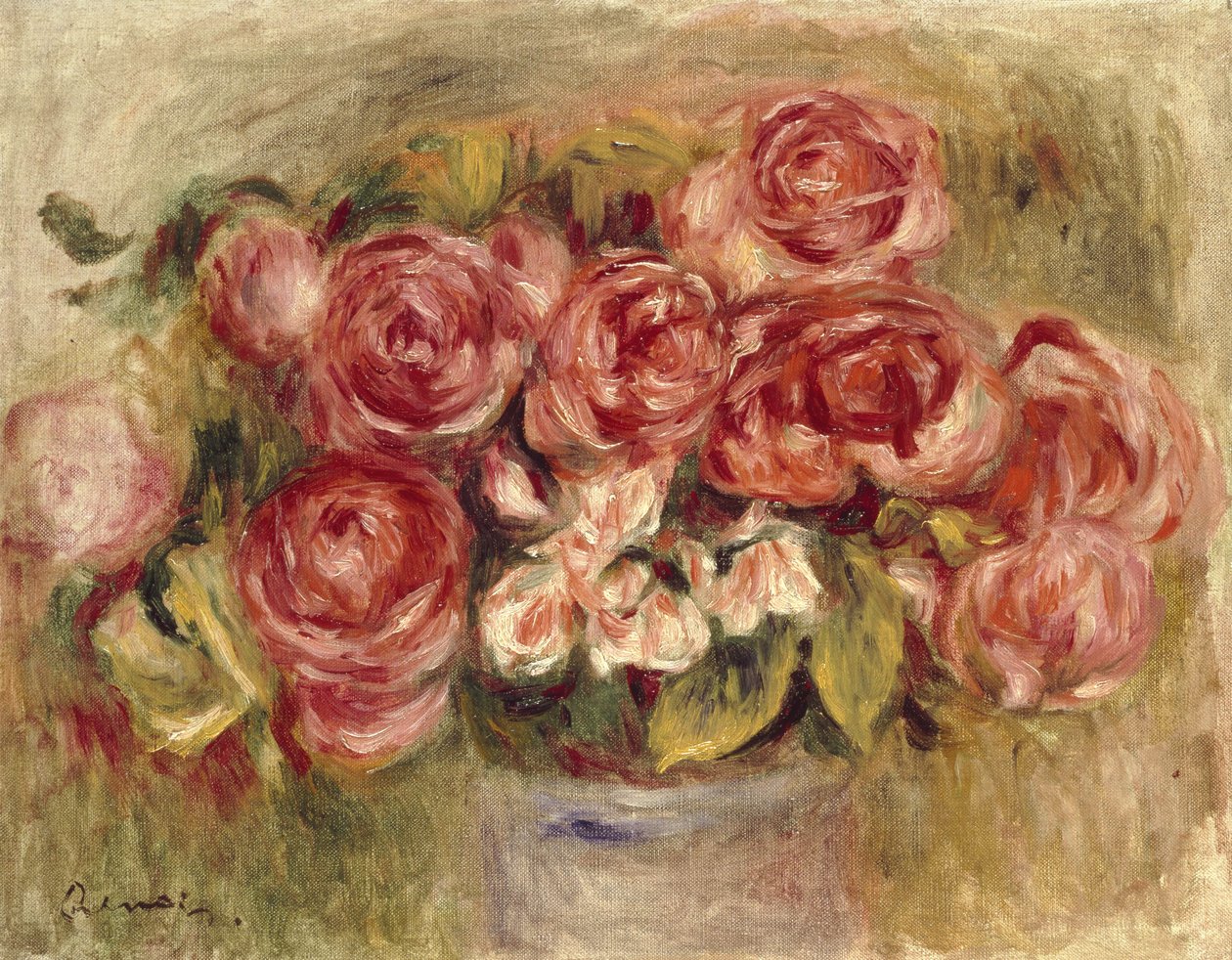 Ruusujen asetelma maljakossa, 1880- ja 1890-luvut tekijältä Pierre Auguste Renoir
