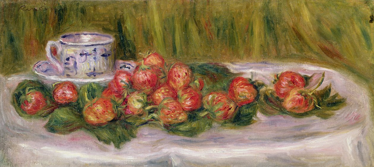 Mansikoiden asetelma ja teekuppi, n. 1905 tekijältä Pierre Auguste Renoir