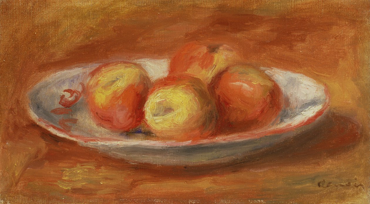Asetelma, jossa on neljä omenaa lautasella, 1914 tekijältä Pierre Auguste Renoir