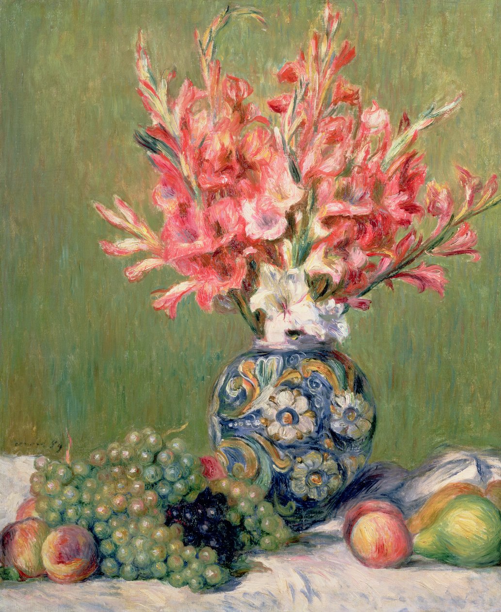 Hedelmien ja kukkien asetelma, 1889 tekijältä Pierre Auguste Renoir