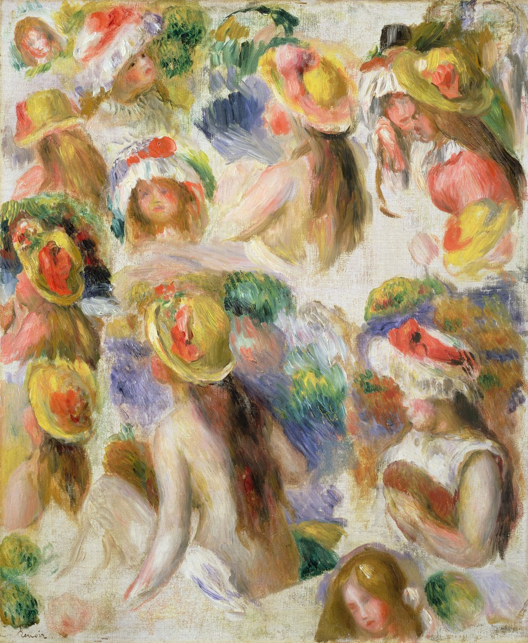 Tutkimus hattua käyttävistä tytöistä tekijältä Pierre Auguste Renoir