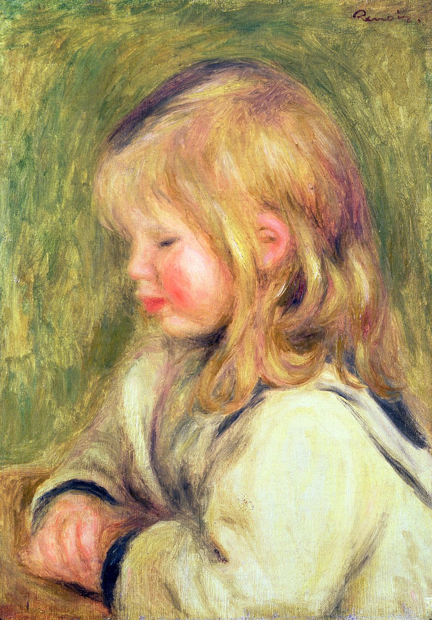 Lapsi valkoisessa paidassa lukeminen, 1905 tekijältä Pierre Auguste Renoir