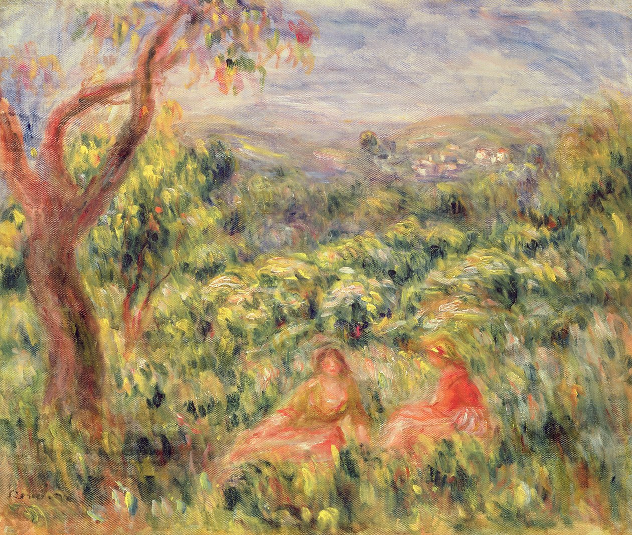 Kaksi tyttöä pensaiden keskellä, 1916 tekijältä Pierre Auguste Renoir