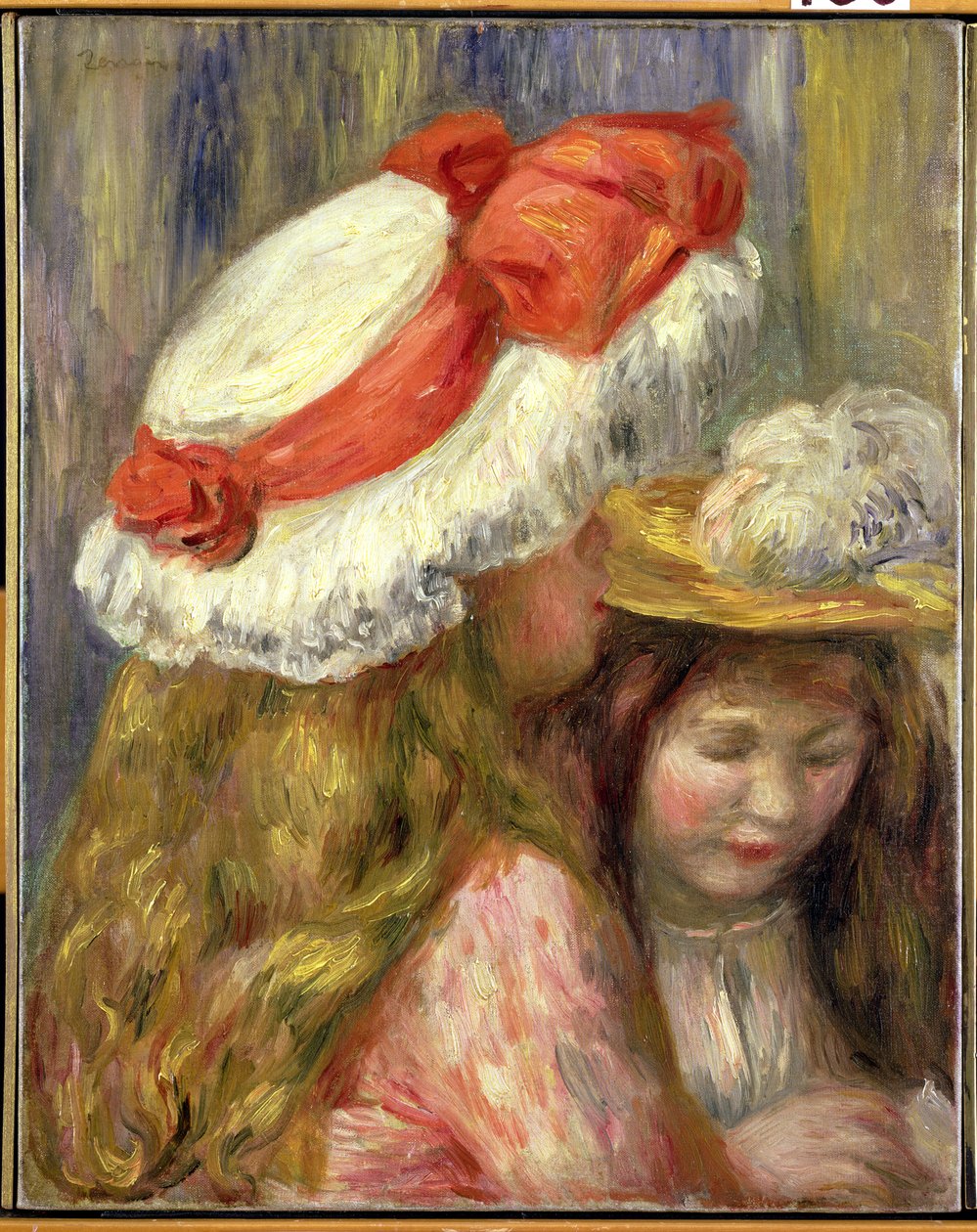 Kaksi tyttöä hatuilla, n. 1890 tekijältä Pierre Auguste Renoir