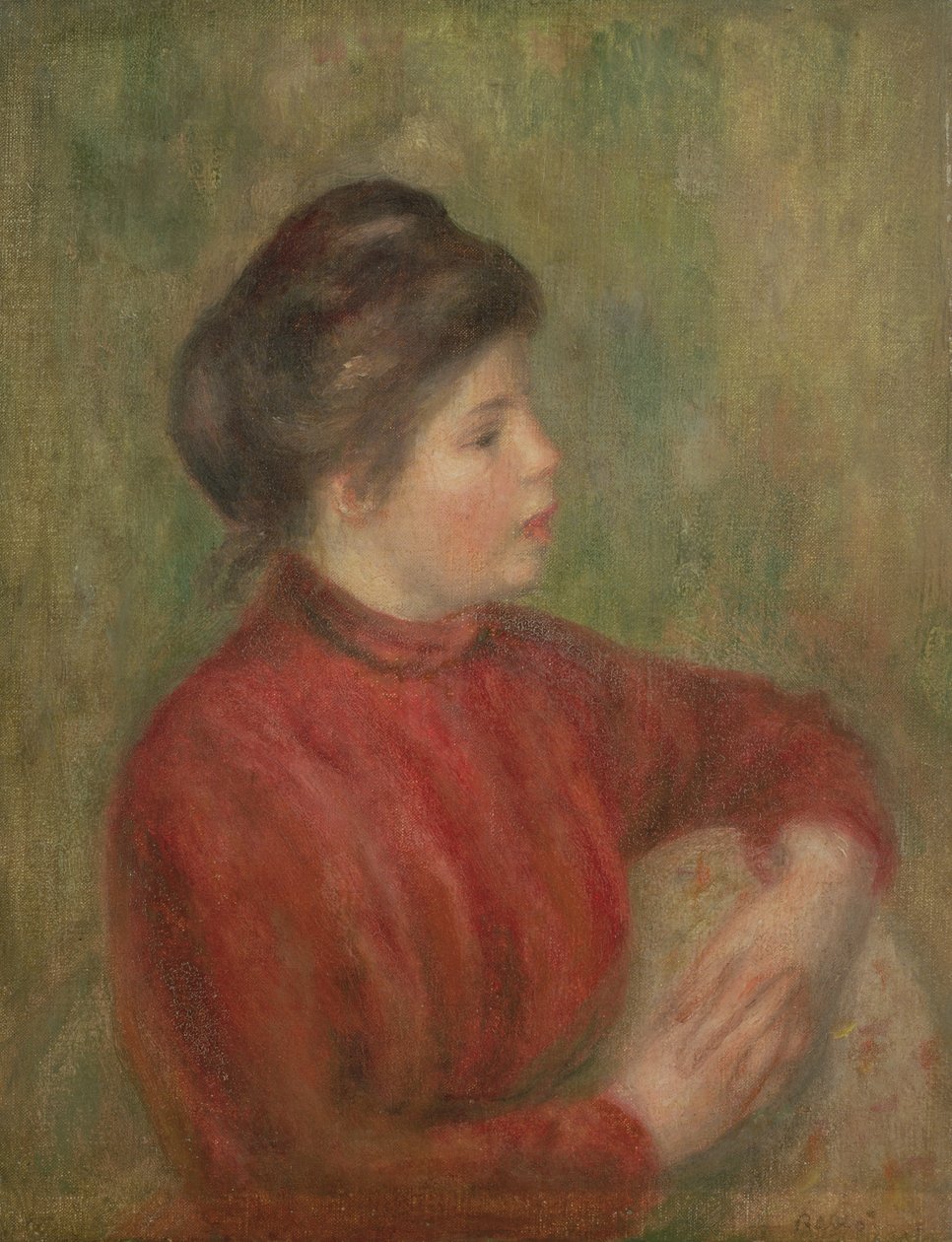 Nainen nojaa kädet tuoliin, 1891 tekijältä Pierre Auguste Renoir