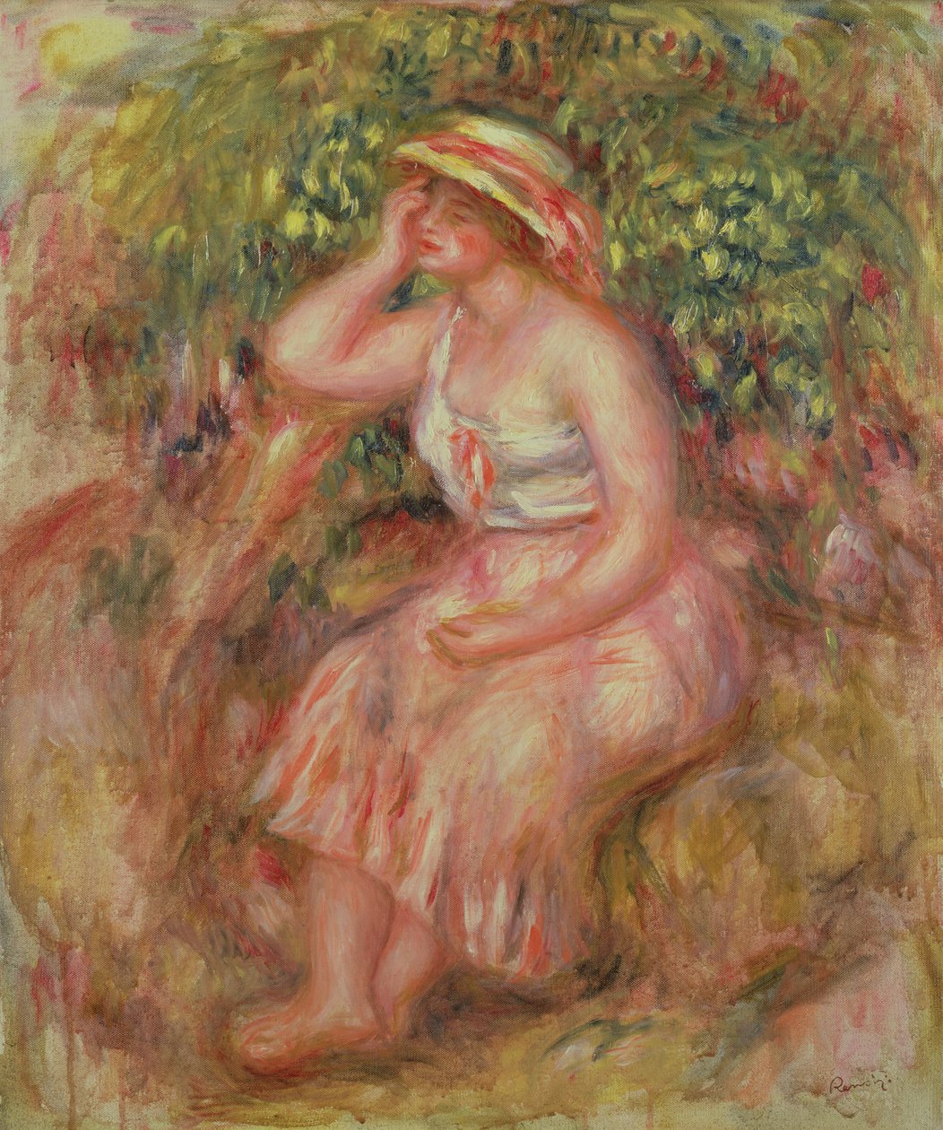 Nainen lepäämässä lähellä puuta, 1915-1917 tekijältä Pierre Auguste Renoir