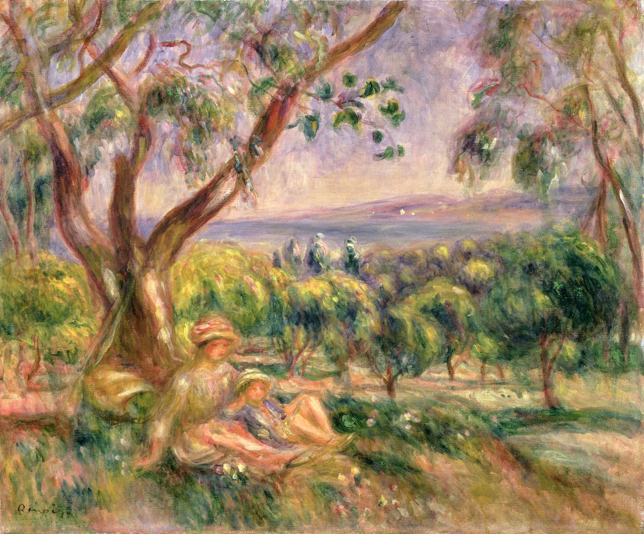 Nainen ja lapsi puun alla, n. 1910 tekijältä Pierre Auguste Renoir