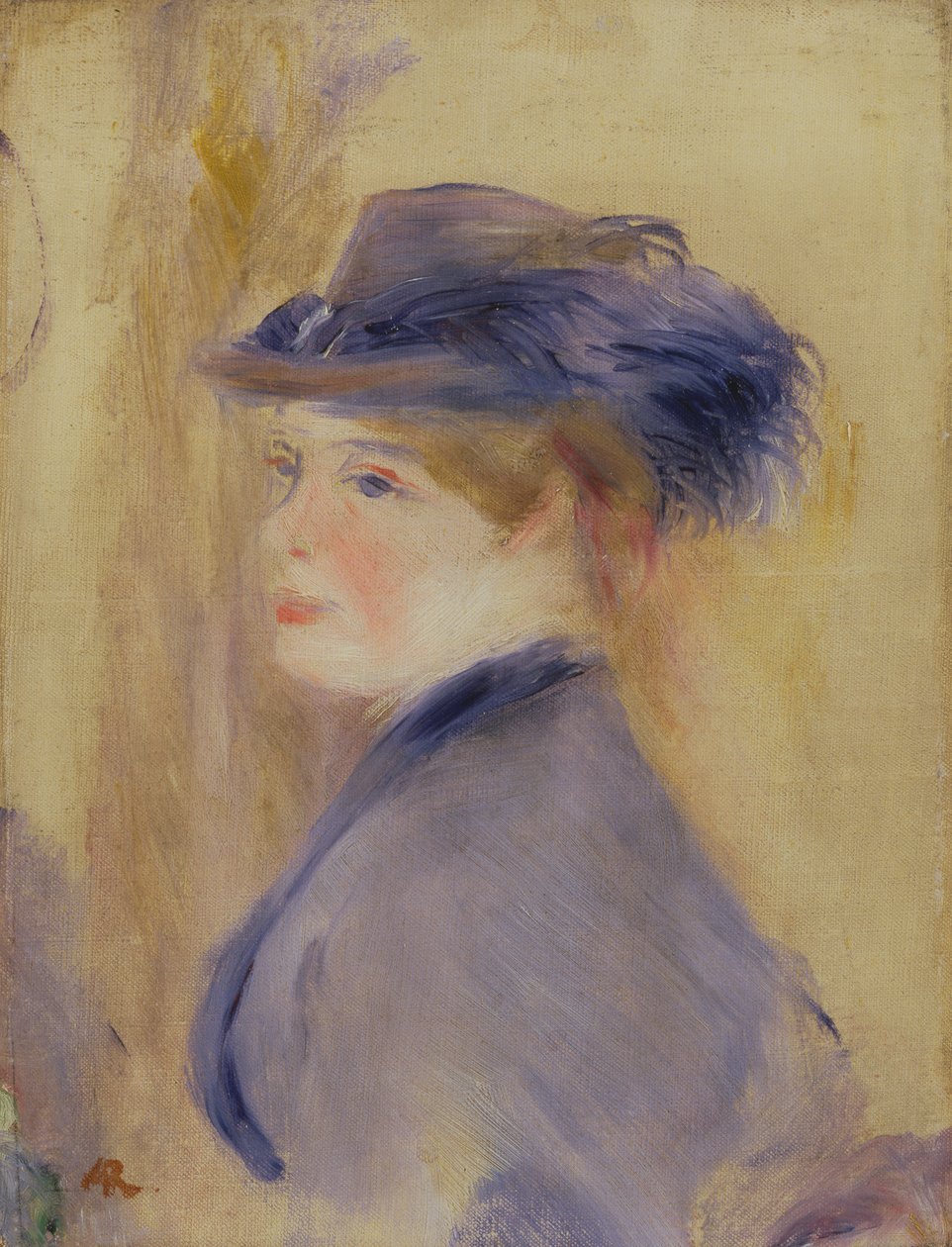 Nainen sinisessä ja hattu, n. 1875 tekijältä Pierre Auguste Renoir