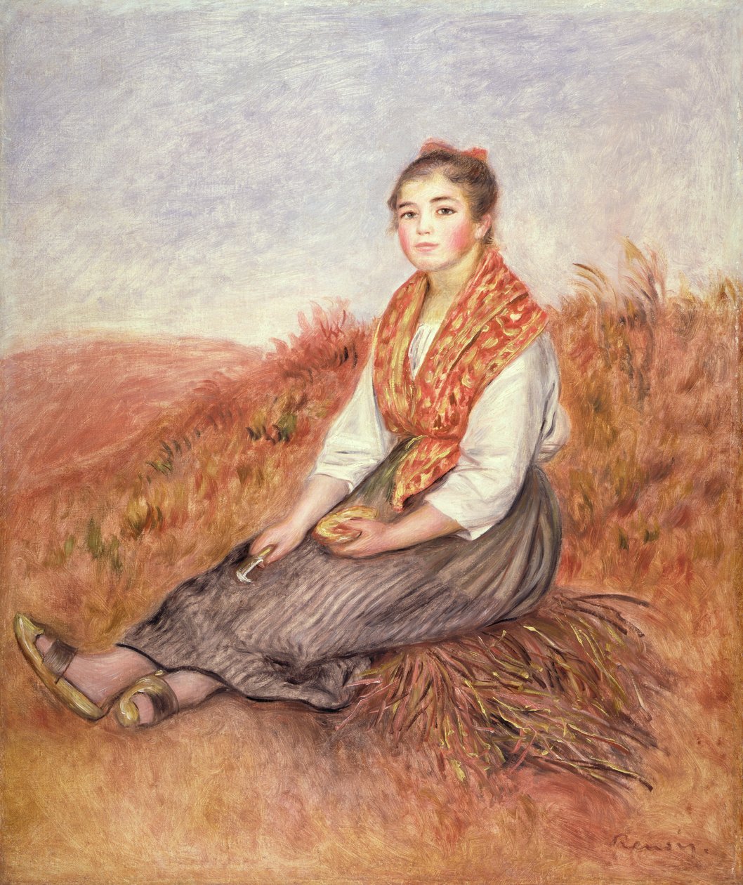 Nainen polttopuutkimpun kanssa, n. 1882 tekijältä Pierre Auguste Renoir