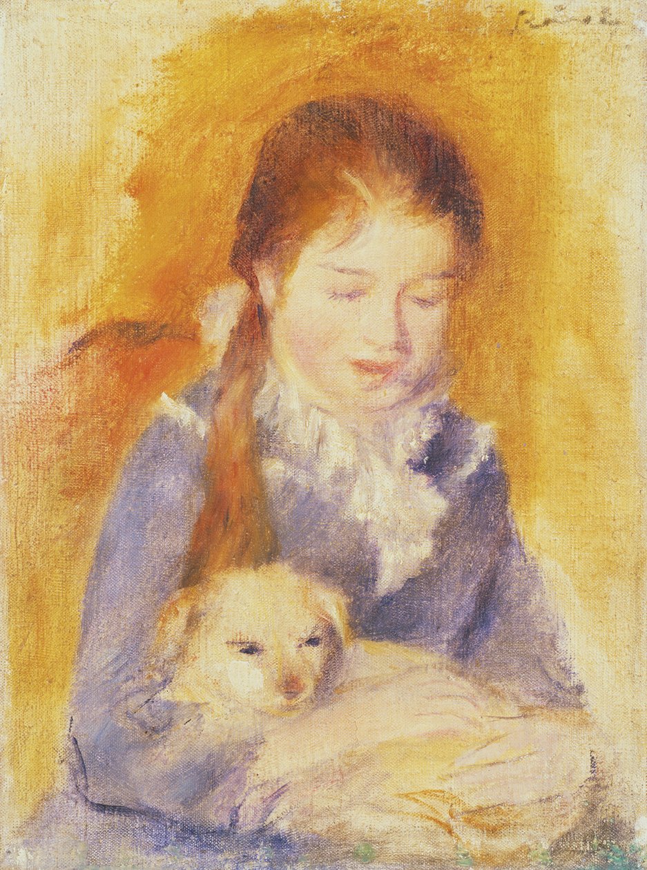 Nuori tyttö koiran kanssa, n. 1875 tekijältä Pierre Auguste Renoir