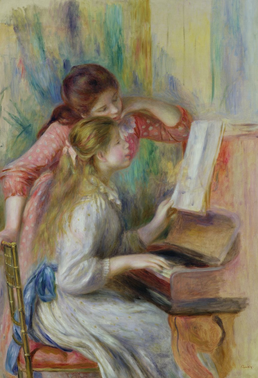 Nuoret tytöt pianon ääressä, n. 1890 tekijältä Pierre Auguste Renoir