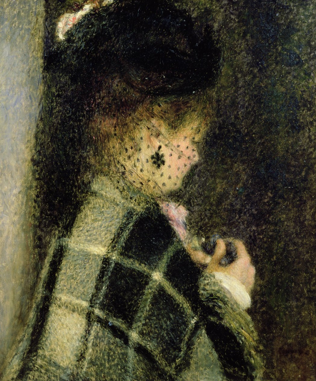 Nuori nainen pienellä hunnulla, n. 1875 tekijältä Pierre Auguste Renoir