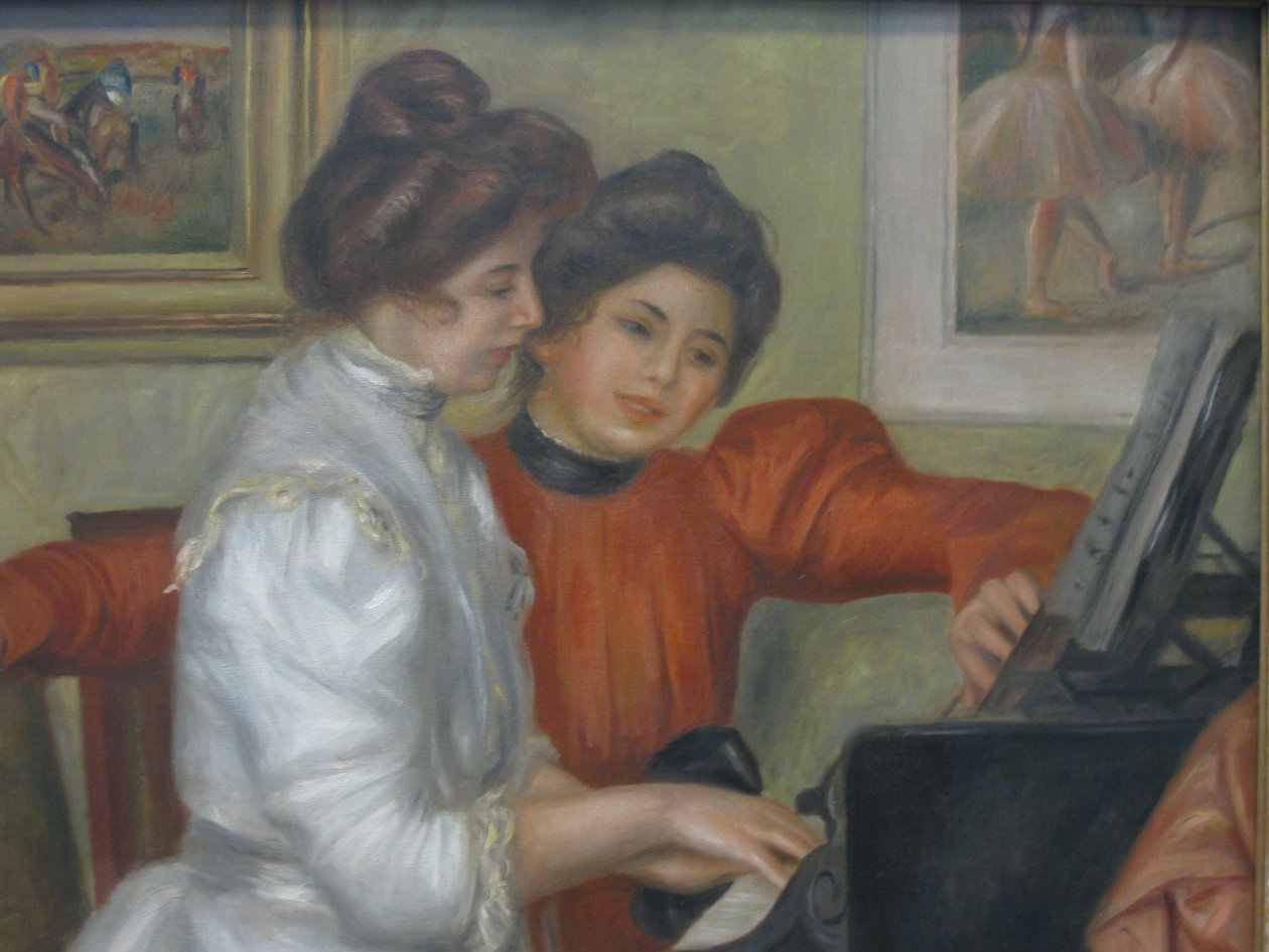 Yvonne ja Christine Lerolle pianolla tekijältä Pierre Auguste Renoir