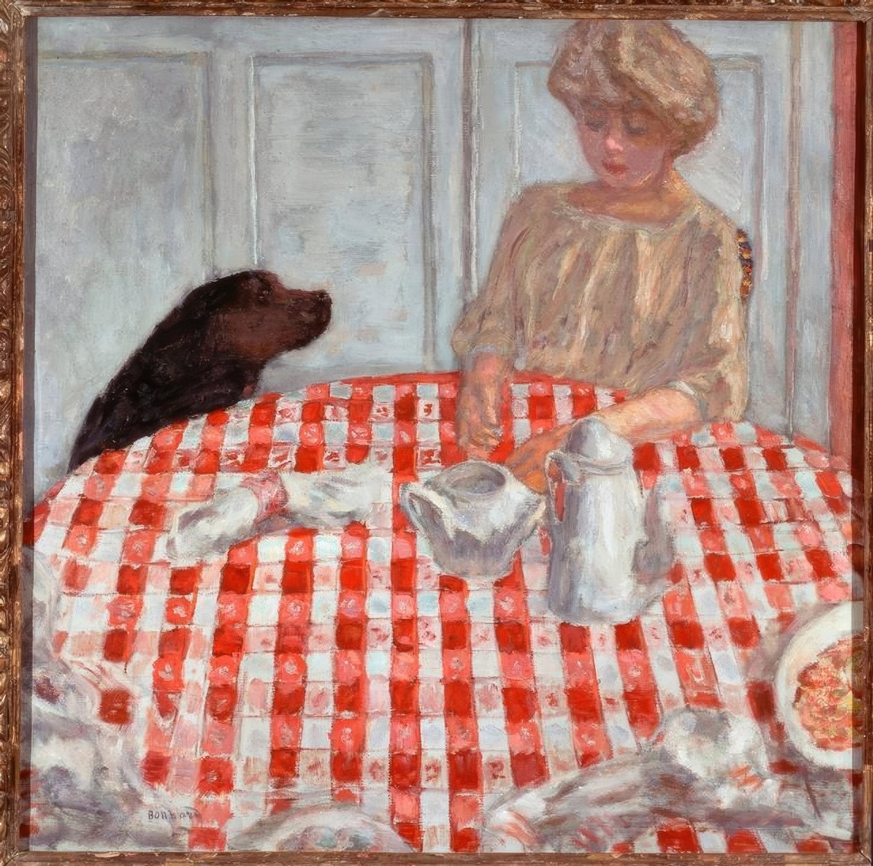 Die rotkarierte Tischdecke oder Das Essen für den Hund tekijältä Pierre Bonnard