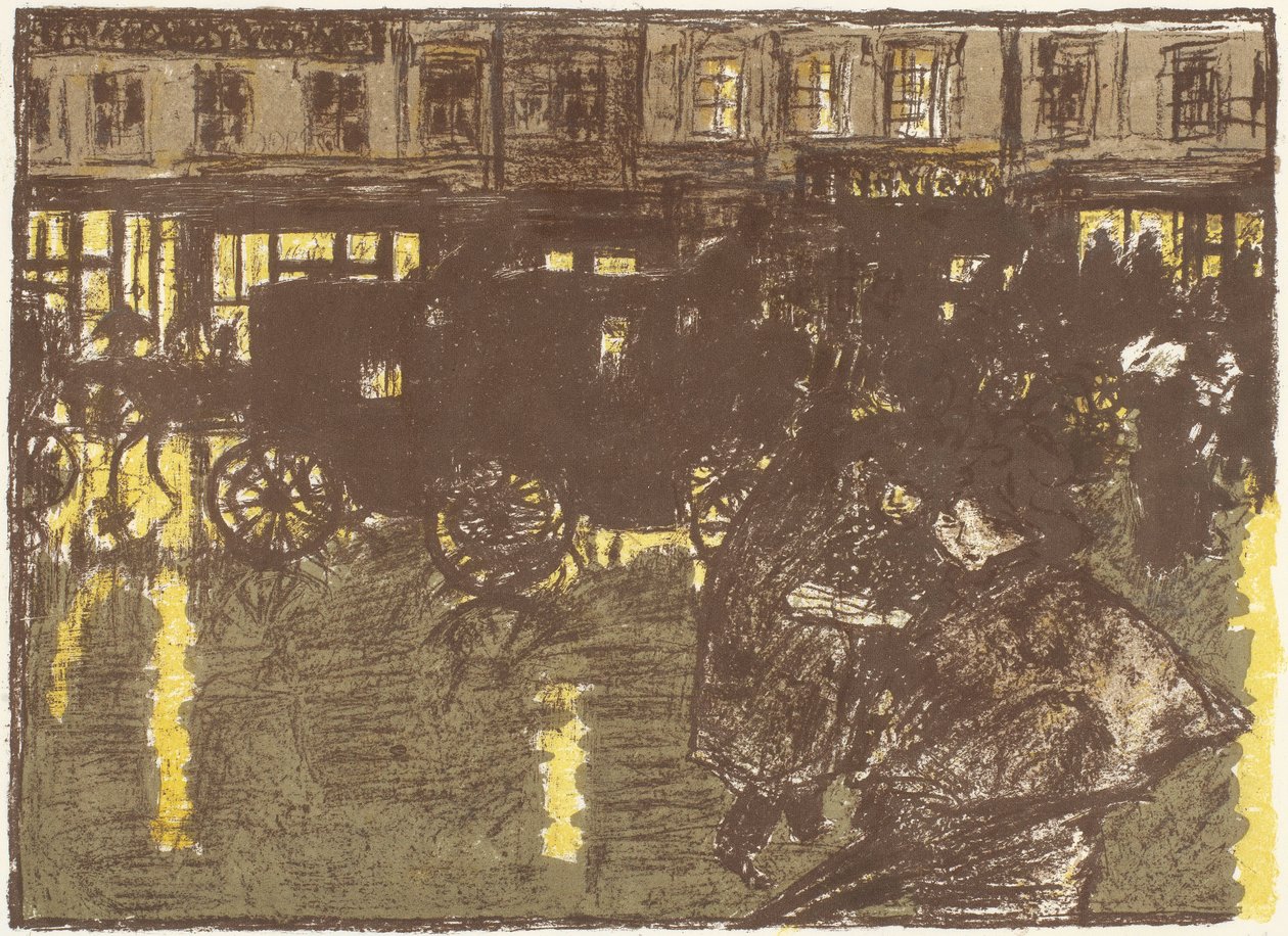 Rue, le soir, sous la pluie, litografia sarjasta Quelques aspects de la vie de Paris (Pariisin elämän eri puolia) tekijältä Pierre Bonnard
